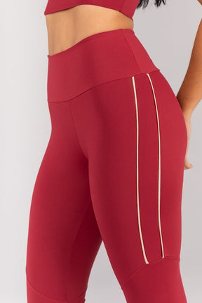 [CONJUNTO] Top + Calça Legging com Vivos na Lateral e Recorte (Vinho / Ivory) | Ref: K4677-C