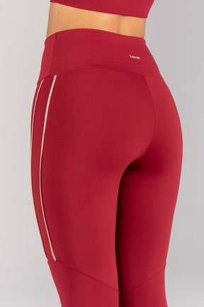 [CONJUNTO] Top + Calça Legging com Vivos na Lateral e Recorte (Vinho / Ivory) | Ref: K4677-C