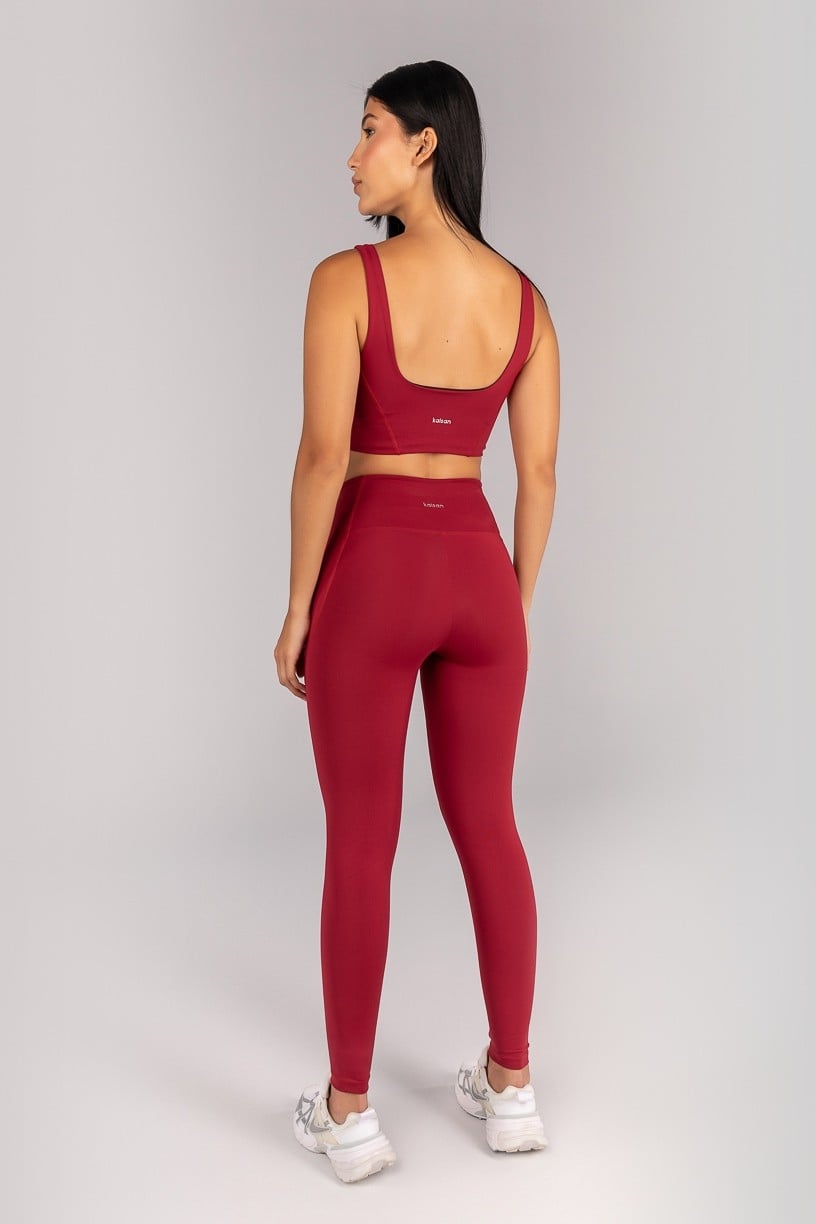 [CONJUNTO] Top + Calça Legging sem Gancho com Bolso e Cobertura (Vinho) | Ref: K4680-A