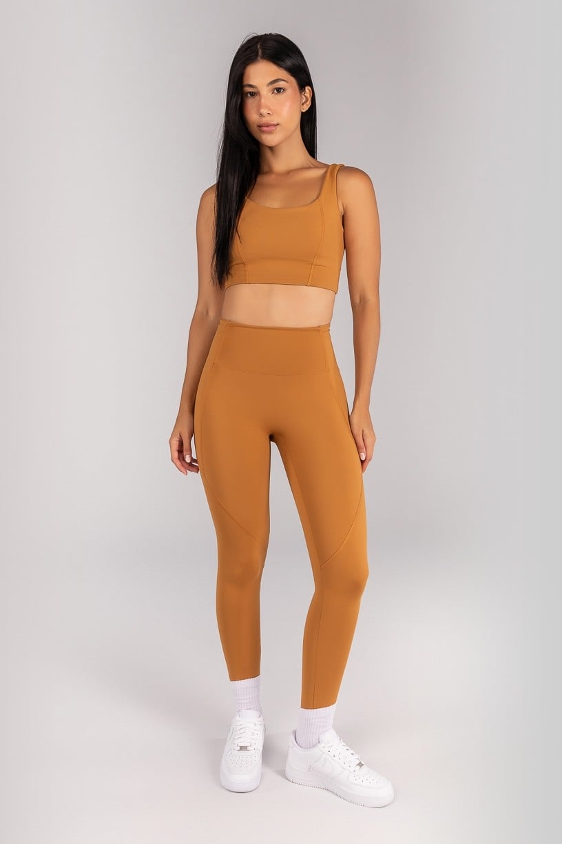 [CONJUNTO] Top + Calça Legging sem Gancho com Bolso e Cobertura (Amêndoa) | Ref: K4680-B