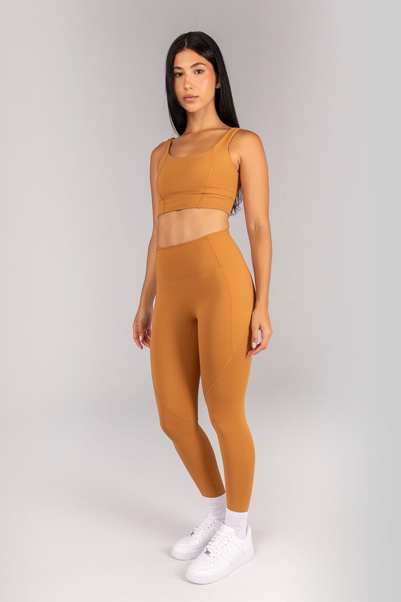 [CONJUNTO] Top + Calça Legging sem Gancho com Bolso e Cobertura (Amêndoa) | Ref: K4680-B