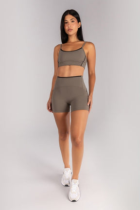 [CONJUNTO] Short + Top com Vivo e Viés Contrastante (Oliva / Preto) | Ref: K4682-B