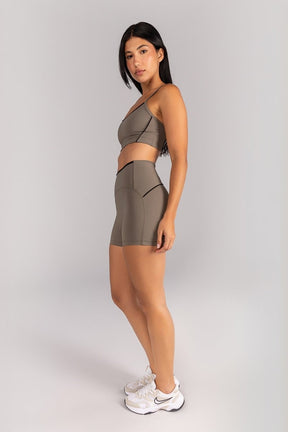 [CONJUNTO] Short + Top com Vivo e Viés Contrastante (Oliva / Preto) | Ref: K4682-B