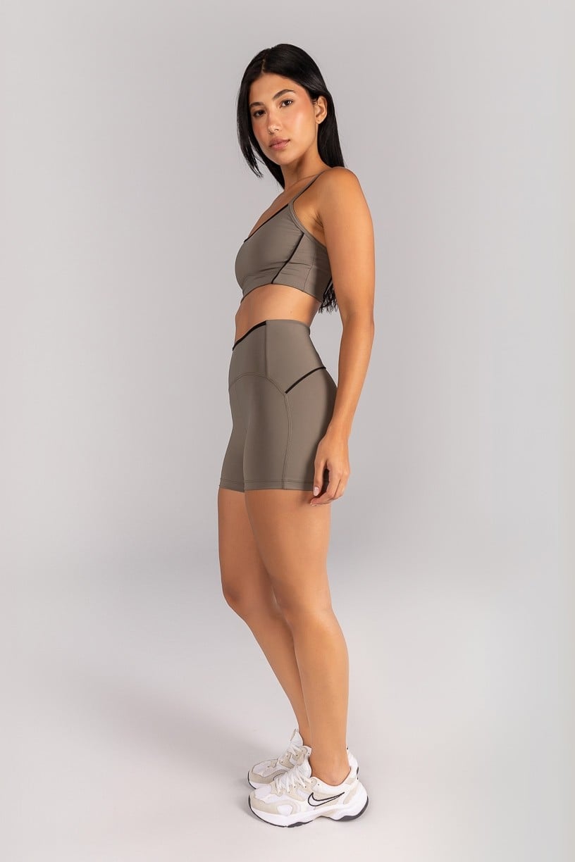 [CONJUNTO] Short + Top com Vivo e Viés Contrastante (Oliva / Preto) | Ref: K4682-B