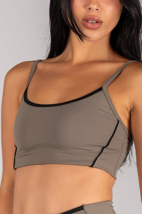 [CONJUNTO] Top + Calça Legging com Vivo e Viés Contrastante (Oliva / Preto) | Ref: K4683-B