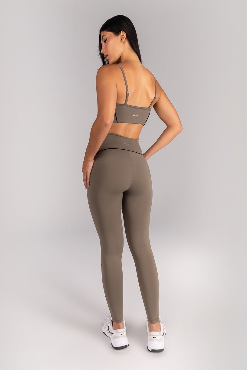 [CONJUNTO] Top + Calça Legging com Vivo e Viés Contrastante (Oliva / Preto) | Ref: K4683-B