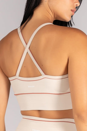 [CONJUNTO] Short + Top Halter com Vivo Contrastante nas Alças (Off-White / Telha) | Ref: K4685-A