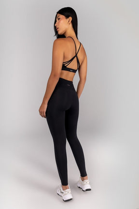 [CONJUNTO] Top + Calça Legging com Zíper Invisível no Bolso (Preto) | Ref: K4689-B