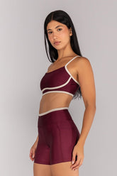 [CONJUNTO] Short + Top Platinado com Alças (Vinho / Off-White) | Ref: K4691-B