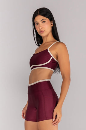 [CONJUNTO] Short + Top Platinado com Alças (Vinho / Off-White) | Ref: K4691-B