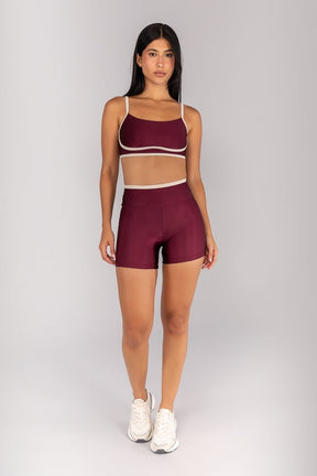 [CONJUNTO] Short + Top Platinado com Alças (Vinho / Off-White) | Ref: K4691-B