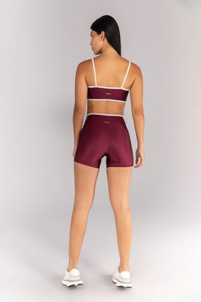 [CONJUNTO] Short + Top Platinado com Alças (Vinho / Off-White) | Ref: K4691-B
