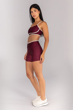 [CONJUNTO] Short + Top Platinado com Alças (Vinho / Off-White) | Ref: K4691-B