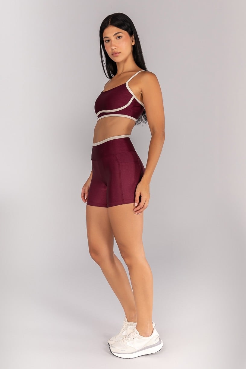 [CONJUNTO] Short + Top Platinado com Alças (Vinho / Off-White) | Ref: K4691-B