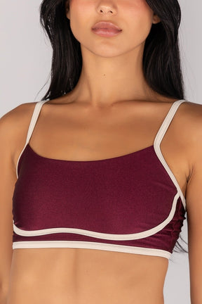 [CONJUNTO] Short + Top Platinado com Alças (Vinho / Off-White) | Ref: K4691-B