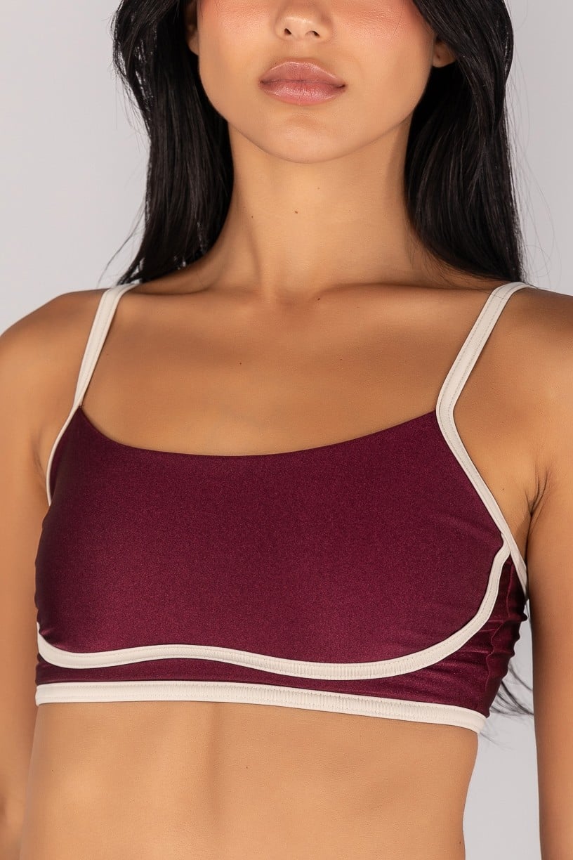 [CONJUNTO] Short + Top Platinado com Alças (Vinho / Off-White) | Ref: K4691-B