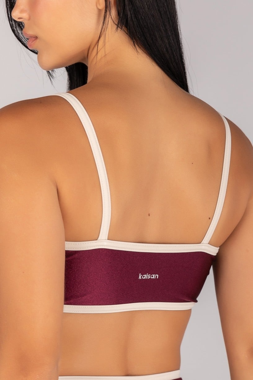 [CONJUNTO] Short + Top Platinado com Alças (Vinho / Off-White) | Ref: K4691-B