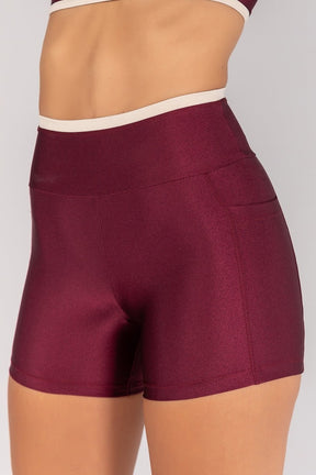 [CONJUNTO] Short + Top Platinado com Alças (Vinho / Off-White) | Ref: K4691-B