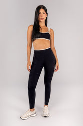 [CONJUNTO] Top + Calça Legging com Chapado e Vira (Preto / Off-White) | Ref: K4694-A