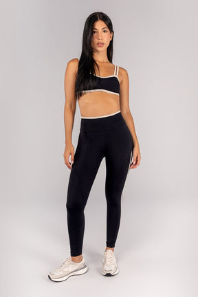 [CONJUNTO] Top + Calça Legging com Chapado e Vira (Preto / Off-White) | Ref: K4694-A