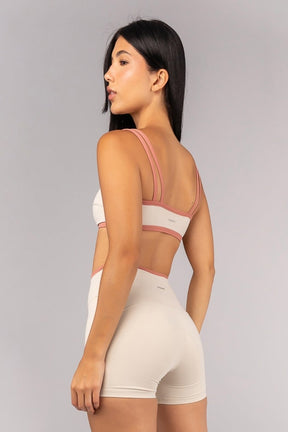 [CONJUNTO] Short + Top com Alças Duplas e Decote Sinuoso (Off-White / Telha) | Ref: K4693-B