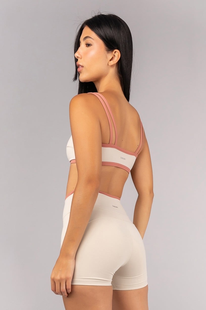 [CONJUNTO] Short + Top com Alças Duplas e Decote Sinuoso (Off-White / Telha) | Ref: K4693-B