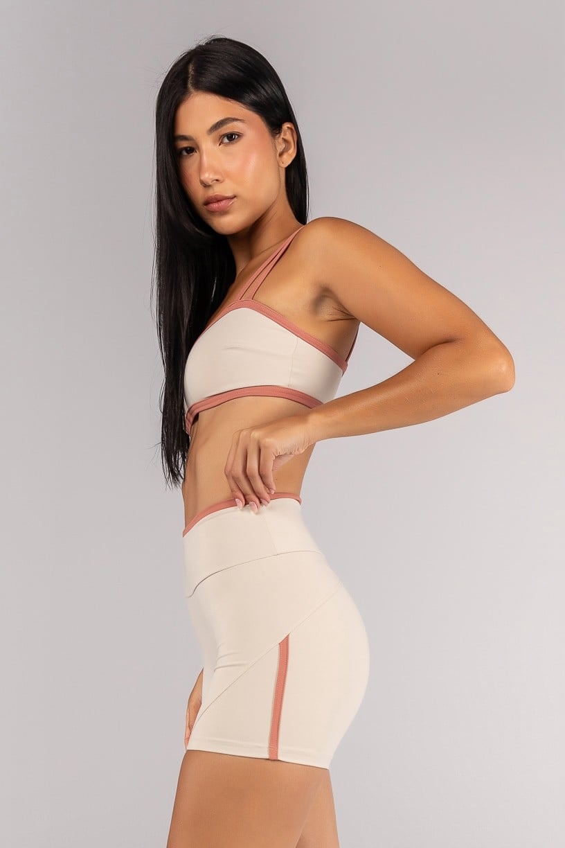 [CONJUNTO] Short + Top com Alças Duplas e Decote Sinuoso (Off-White / Telha) | Ref: K4693-B