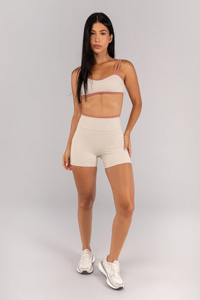 [CONJUNTO] Short + Top com Alças Duplas e Decote Sinuoso (Off-White / Telha) | Ref: K4693-B