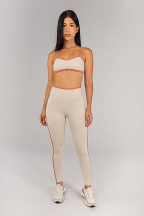 [CONJUNTO] Top + Calça Legging com Chapado e Vira (Off-White / Telha) | Ref: K4694-B