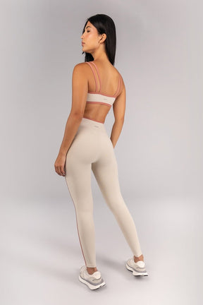 [CONJUNTO] Top + Calça Legging com Chapado e Vira (Off-White / Telha) | Ref: K4694-B