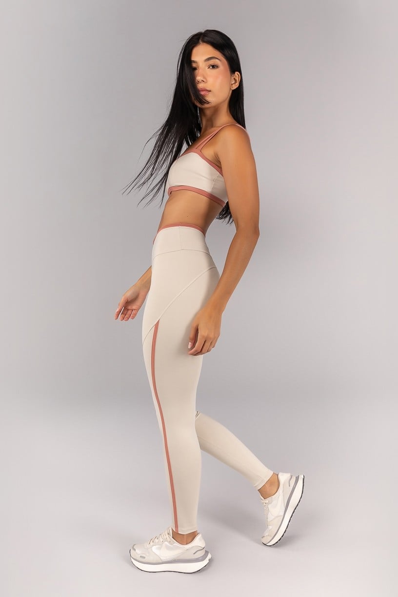 [CONJUNTO] Top + Calça Legging com Chapado e Vira (Off-White / Telha) | Ref: K4694-B