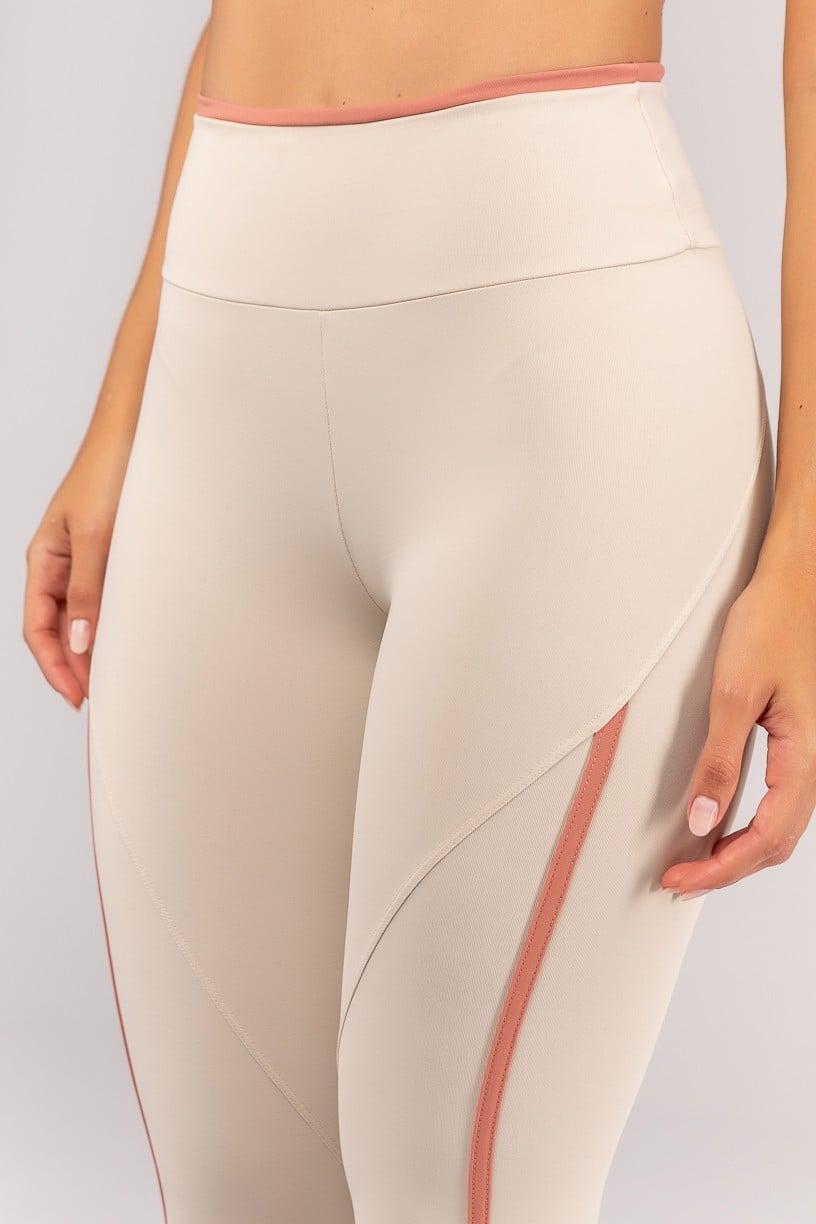 [CONJUNTO] Top + Calça Legging com Chapado e Vira (Off-White / Telha) | Ref: K4694-B