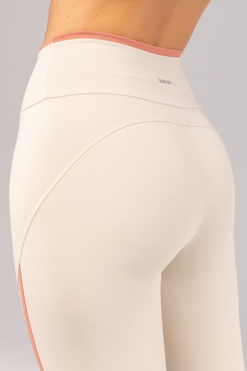 [CONJUNTO] Top + Calça Legging com Chapado e Vira (Off-White / Telha) | Ref: K4694-B