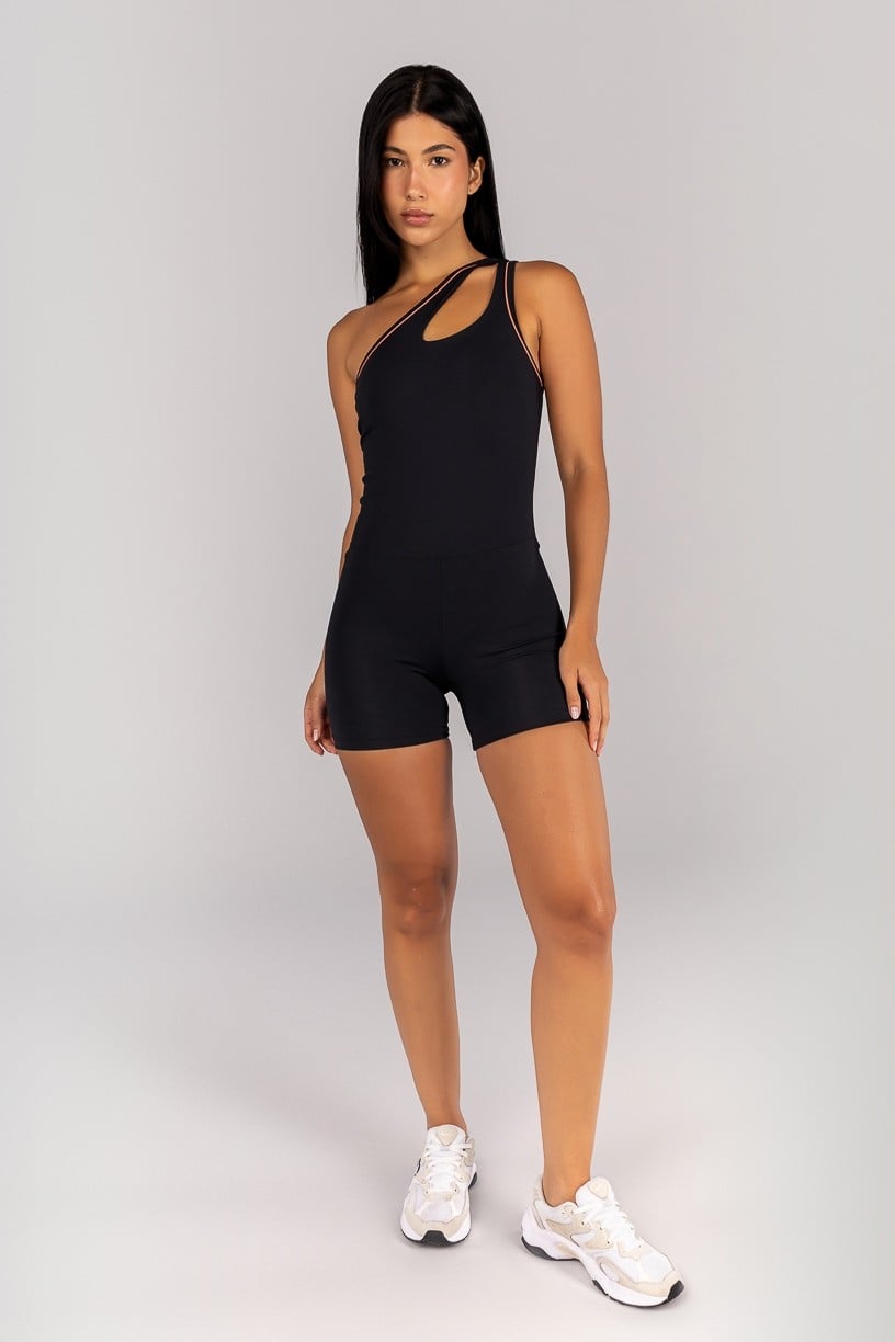 Macaquinho Assimétrico com Abertura no Decote (Preto / Telha) | Ref: K4699-A