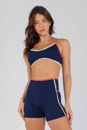 [CONJUNTO] Short + Top Alças com Viés Colorido (Azul Marinho / Cobre / Off-White) | Ref: K4712-A