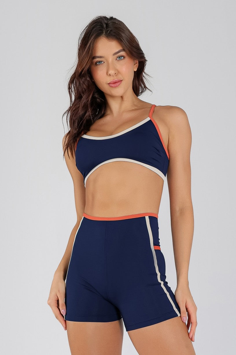 [CONJUNTO] Short + Top Alças com Viés Colorido (Azul Marinho / Cobre / Off-White) | Ref: K4712-A