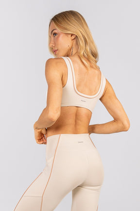 [CONJUNTO] Top + Calça Legging com Bolsos e Vivo (Off-White / Macadâmia) | Ref: K4647-C