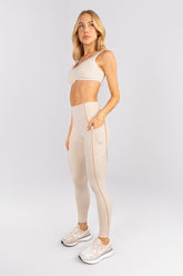 [CONJUNTO] Top + Calça Legging com Bolsos e Vivo (Off-White / Macadâmia) | Ref: K4647-C