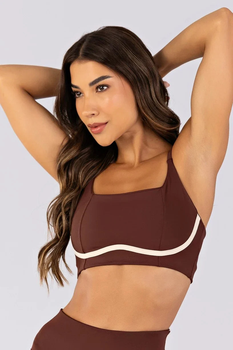 [CONJUNTO] Top + Calça Legging sem Gancho com Chapado nas Laterais (Café) | Ref: K4485-D