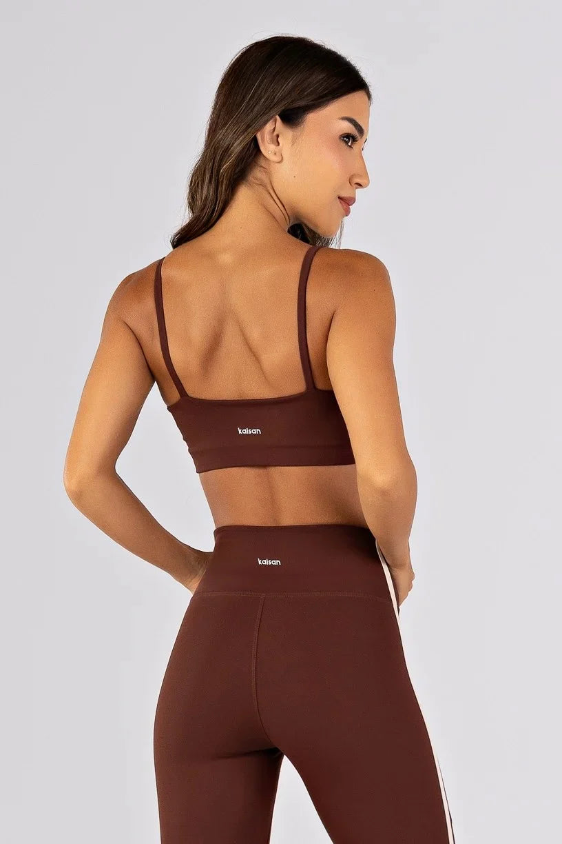 [CONJUNTO] Top + Calça Legging sem Gancho com Chapado nas Laterais (Café) | Ref: K4485-D