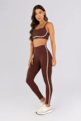 [CONJUNTO] Top + Calça Legging sem Gancho com Chapado nas Laterais (Café) | Ref: K4485-D