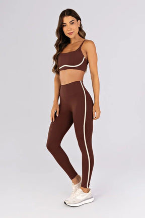 [CONJUNTO] Top + Calça Legging sem Gancho com Chapado nas Laterais (Café) | Ref: K4485-D