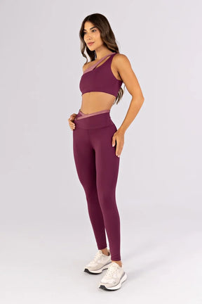 [CONJUNTO] Top + Calça Legging com Cós Transpassado e Vira (Uva / Rosa Vintage) | Ref: K4496-B