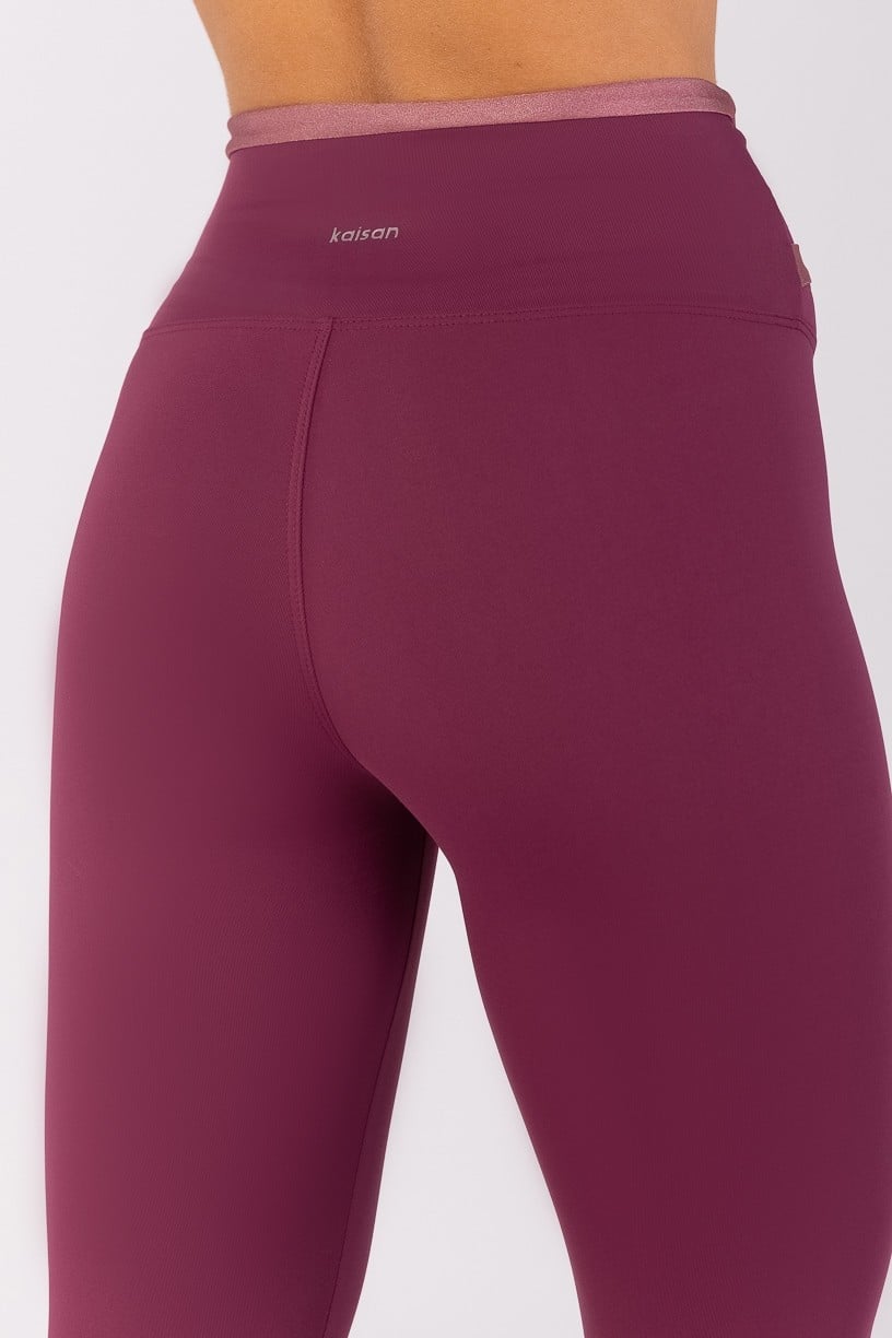 [CONJUNTO] Top + Calça Legging com Cós Transpassado e Vira (Uva / Rosa Vintage) | Ref: K4496-B