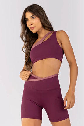 [CONJUNTO]  Top + Short com Cós Transpassado e Vira (Uva / Rosa Vintage) | Ref: K4497-B