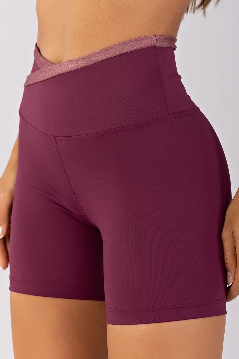 [CONJUNTO]  Top + Short com Cós Transpassado e Vira (Uva / Rosa Vintage) | Ref: K4497-B