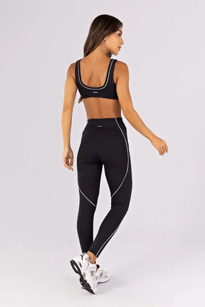 [CONJUNTO] Top + Calça Legging com Bolsos e Vivo (Preto / Glacial) | Ref: K4647-D