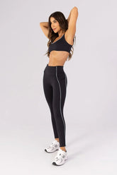 [CONJUNTO] Top + Calça Legging com Bolsos e Vivo (Preto / Glacial) | Ref: K4647-D