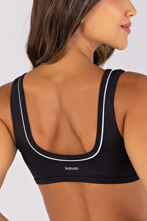 [CONJUNTO] Top + Calça Legging com Bolsos e Vivo (Preto / Glacial) | Ref: K4647-D