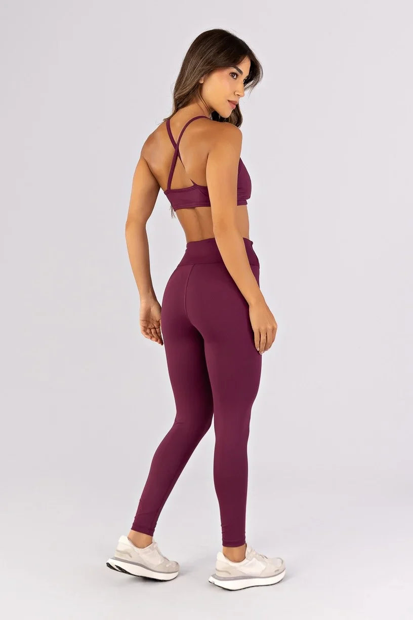 [CONJUNTO] Top + Calça Legging sem Gancho e Detalhes Em Chapado (Uva) | Ref: K4650-C
